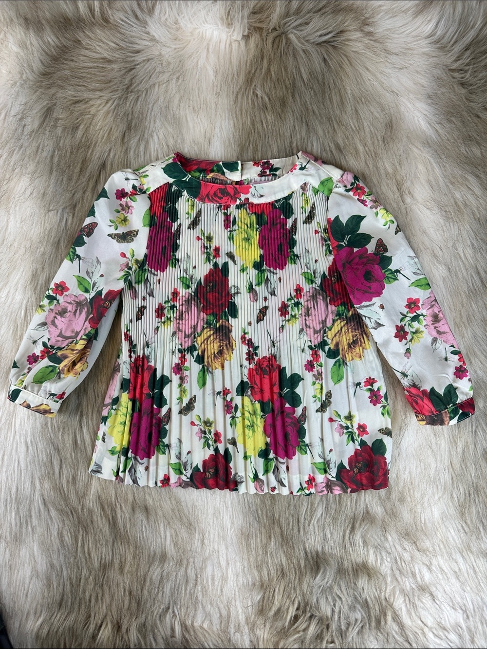Baker by Ted Baker Girls Floral Pleated Blouse Top Size 6-7